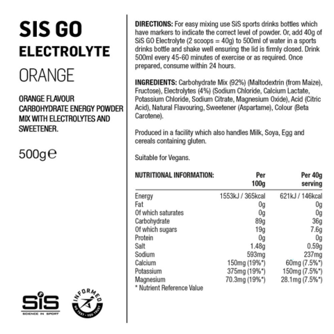 SIS GO Electrolyte Hydration Powder Orange 500g 