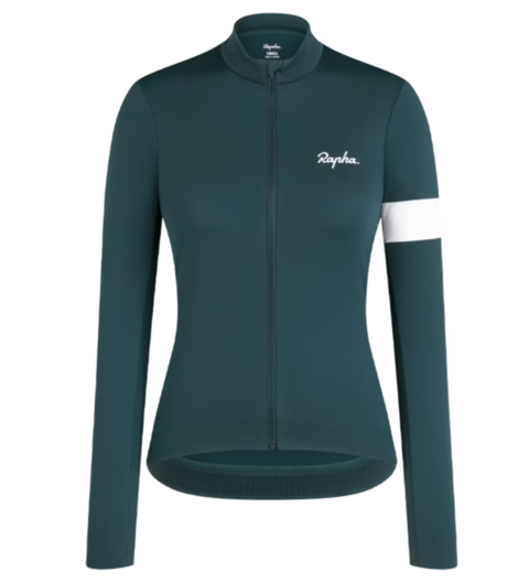 Rapha Core Women&#39;s Thermal LS Jersey Dark Green/White