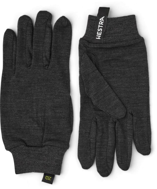 Hestra Merino Wool Liner Active 9 5 - Finger, Charcoal 